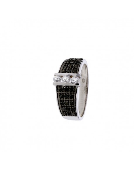 Bague solitaire et diamants noirs et blancs "Mandy" 0.51 ct