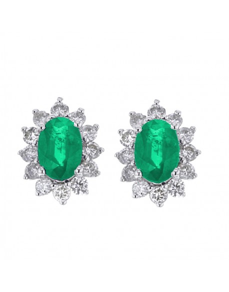 Boucles d'oreilles entourages "Cyrilla" de diamants et émeraudes sertis griffes, 0,36 carat et émeraude 0.92carats