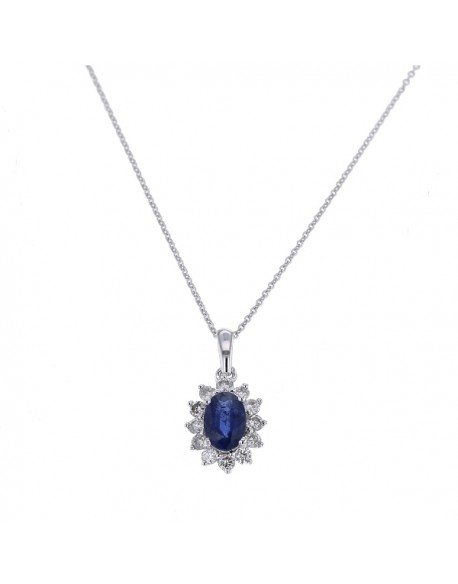 Pendentif entourage "Cyrilla" de diamants et saphirs sertis griffes, 0,30  carat et saphir 1,00 carat