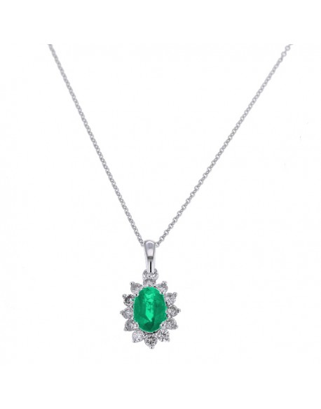 Pendentif entourage "Cyrilla" de diamants et émeraudes sertis griffes, 0,48 carat et émeraude 1,12 carat