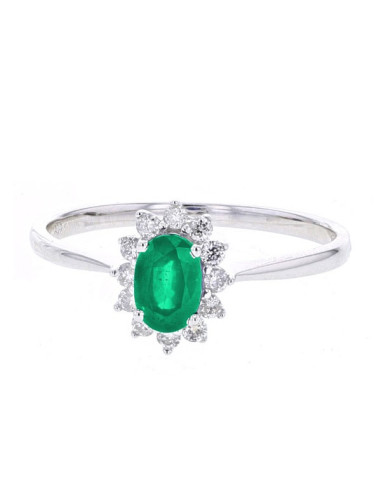 Platinum Entourage “Cyrilla” diamant 0,18 ct – smaragd 0,50 carat – 2,60 gr