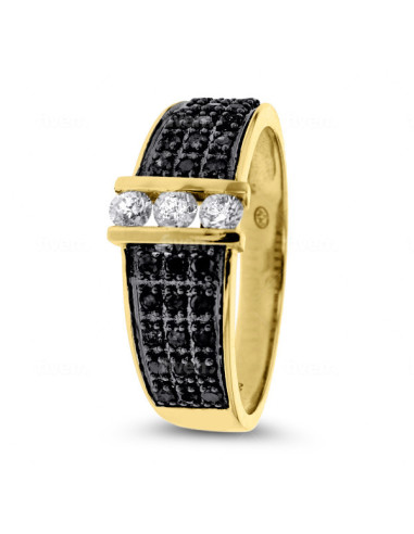 Bague solitaire et diamants noirs et blancs "Mandy" 0.51 ct