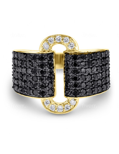 Bague pavé diamants noirs et blancs "Coralie" 1.06 ct