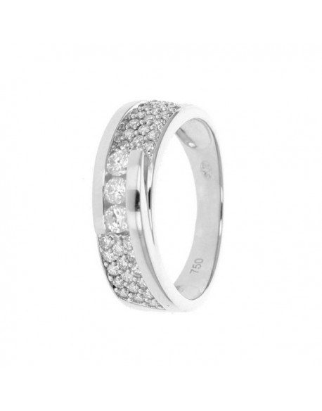 Bague trilogy "Beliana", pavé, avec trois diamants sertis entre deux rails 0,50 carat