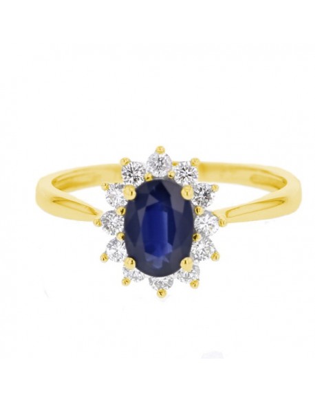 Bague entourage "Cyrilla" de diamants et saphirs sertis griffes, 0,18 carat et saphir 0,66 carat