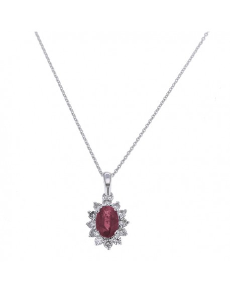 Pendentif entourage "Cyrilla" de diamants et rubis sertis griffes, 0,48 carat et rubis 1,60 carat